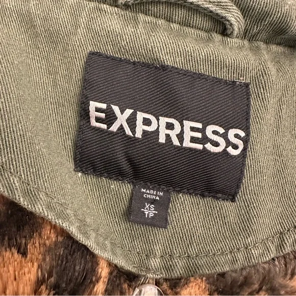 Express Olive Utility Jacket with Fur Trim - Picture 4 of 4